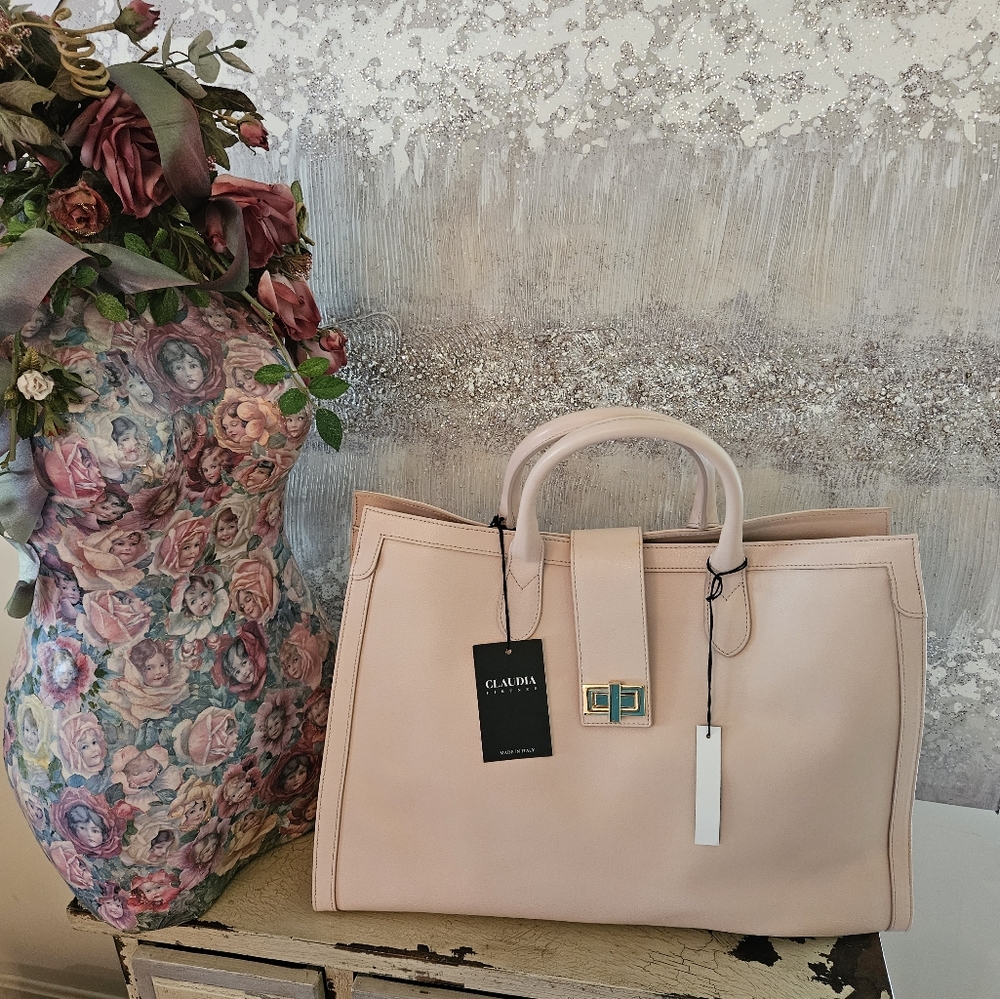 CLAUDIA MADE IN ITALY LARGE BLUSH PINK LEATHER SATCHEL TOTE